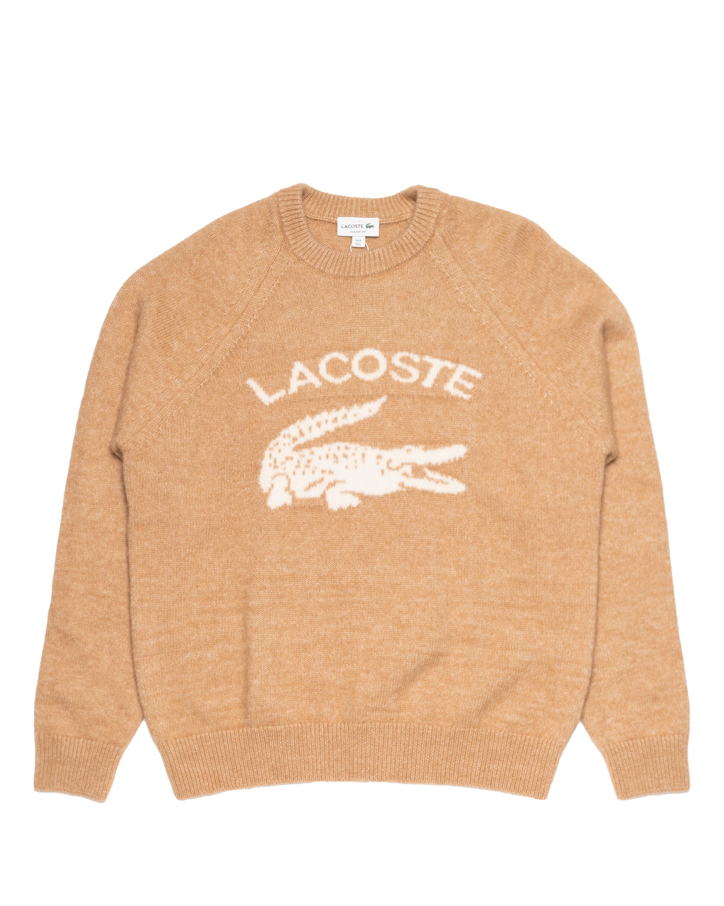 Lacoste Oversized Crocodile Crew Neck Blend Wool Sweater